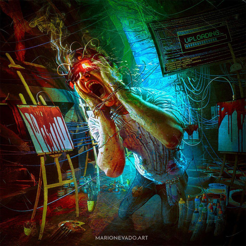 State of the Art: Surreal dark digital artwork by illustrator Mario Sánchez Nevado exploring emotion, technology, Artificial Intelligence and the state of the contemporary art world.