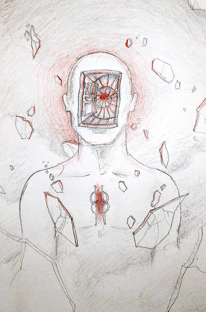 Surreal illustration sketch for horror noir book cover design